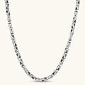 Men's antique silver Byzantine chain necklace, 6.2mm wide interlocking S-link pattern with ornate lobster clasp, 560mm length.