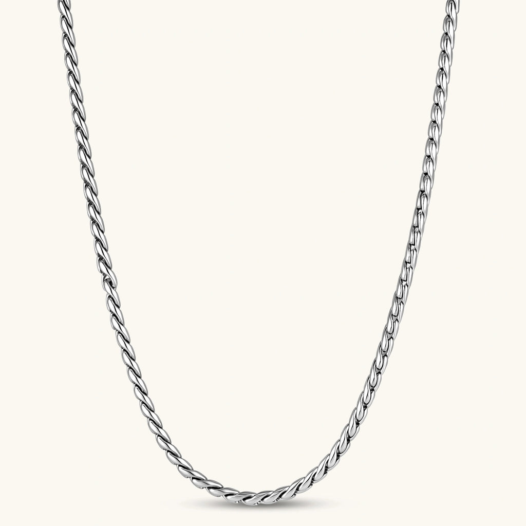 Men's 316L stainless steel twisted rope chain necklace, 560mm length, 3.9mm width, silver tone, screw clasp.