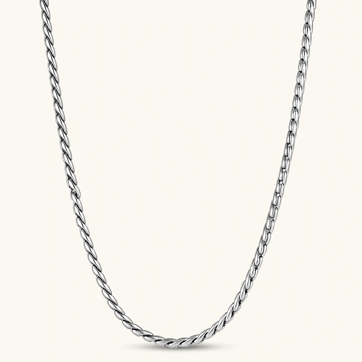 Men's 316L stainless steel twisted rope chain necklace, 560mm length, 3.9mm width, silver tone, screw clasp.