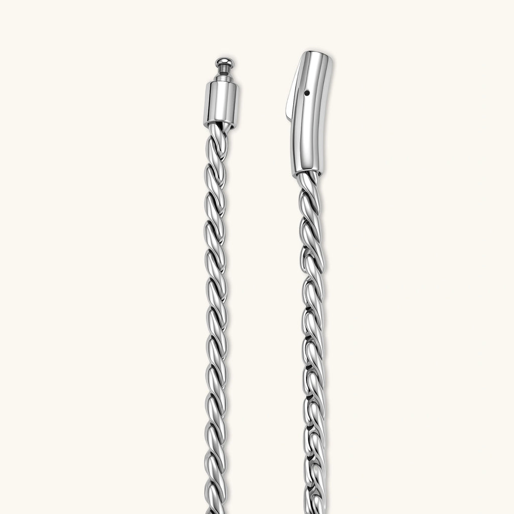 Men's 316L stainless steel twisted rope chain necklace, 560mm length, 3.9mm width, silver tone, screw clasp.