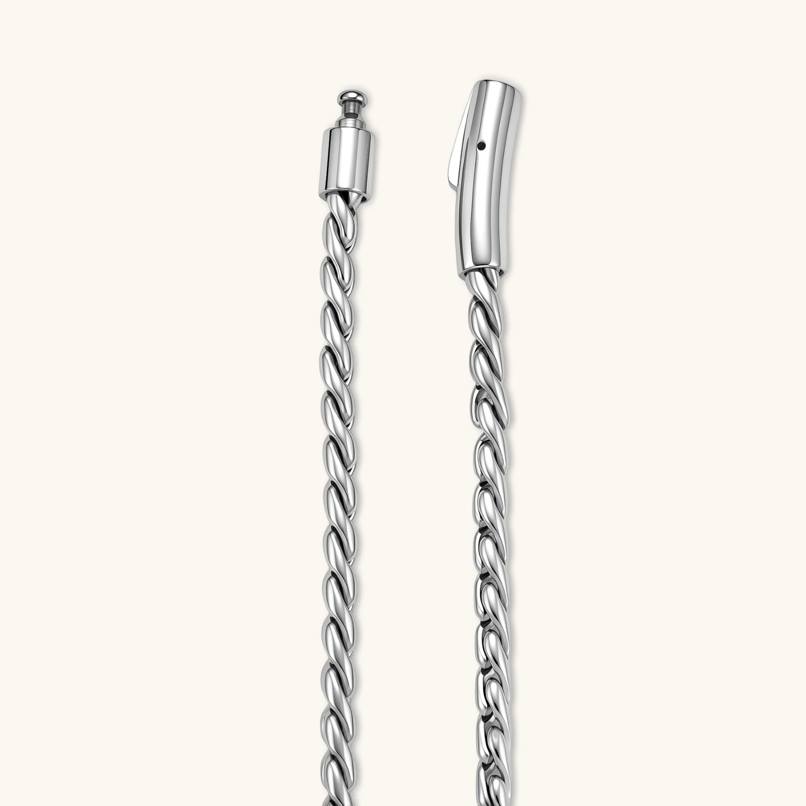 Men's 316L stainless steel twisted rope chain necklace, 560mm length, 3.9mm width, silver tone, screw clasp.