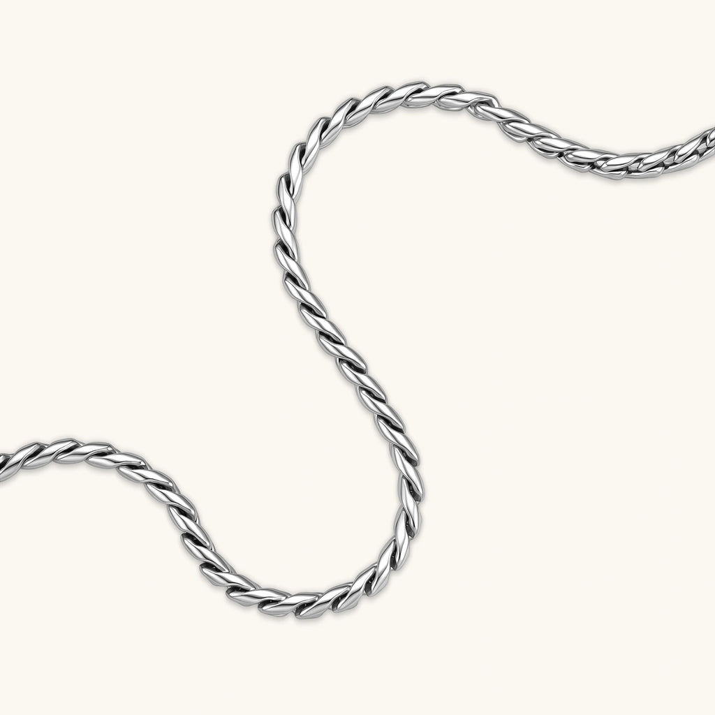 Men's 316L stainless steel twisted rope chain necklace, 560mm length, 3.9mm width, silver tone, screw clasp.