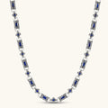 Oxidized silver 316L stainless steel chain necklace with rectangular navy CZ links and ornate gothic connector pieces, 640mm.